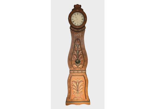 Vintage Mora Floor Clock Long Case 8 Day Regulator Clock 1994 Hand Painted Brown
