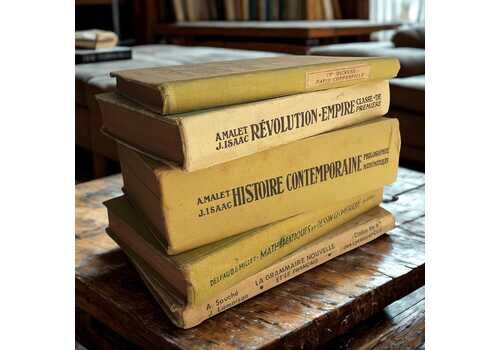 Lime Green Book Stack Of French School Books | Vintage Books For Styling & Décor | Antique Mantel Books | French Bookshelf Prop Set