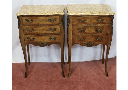 Beautiful Pair Of Louis XV Marble Topped Walnut Bedside Tables