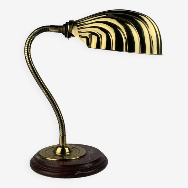 Midcentury Brass Gooseneck Clam Shell Desk Lamp