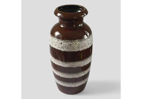 Large Mid Century Scheurich White & Brown Glazed Ceramic West Germany Pottery Floor Vase