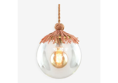 Art Deco Italian Pink Fabric And Brass Globe Pendant Lamp