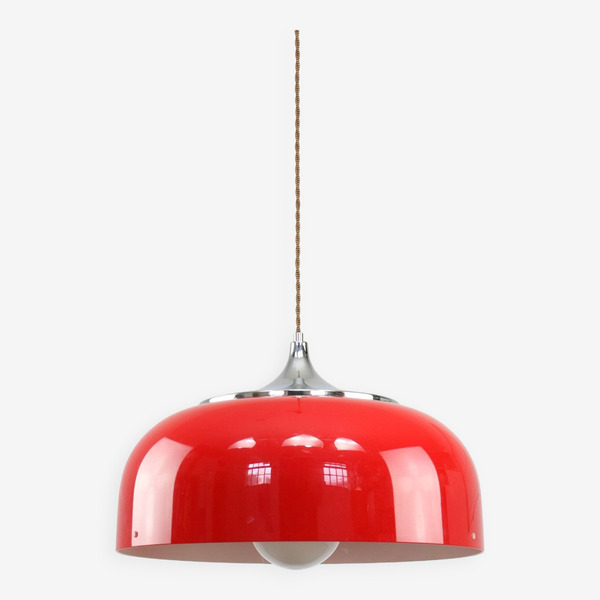 Big Space Age Red Pendant Lamp From Guzzini, 1960s