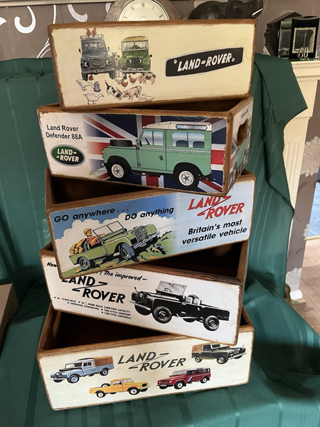 Set Of Five Land Rover Storage Box Crates Made From Reclaimed Timber