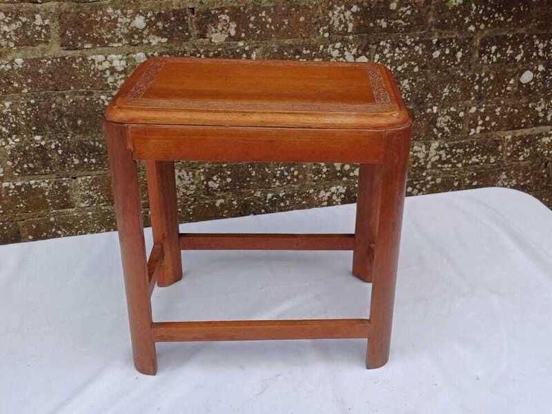 Vintage Small Carved Side Table Indian Teak Accent Table 1950s Occasional Table Handcrafted Plant Stand Boho Retro Bohemian Stool