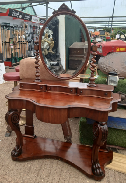 Antique Victorian Mahogany Duchess Dressing Table With Bevelled Edge Mirror