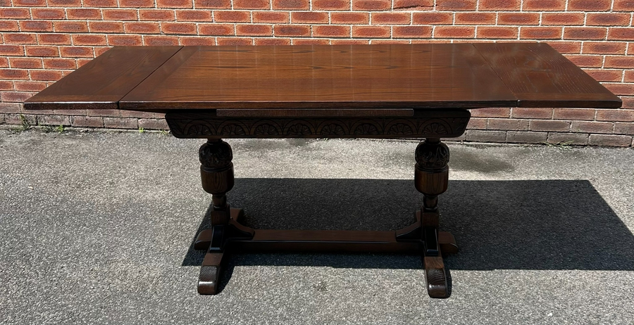 Jacobean Jaycee Style Oak Extending Draw Leaf Refectory Dining Table