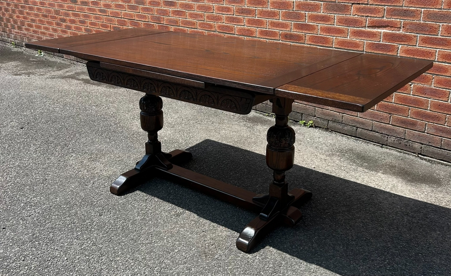 Jacobean Jaycee Style Oak Extending Draw Leaf Refectory Dining Table photo vinterior