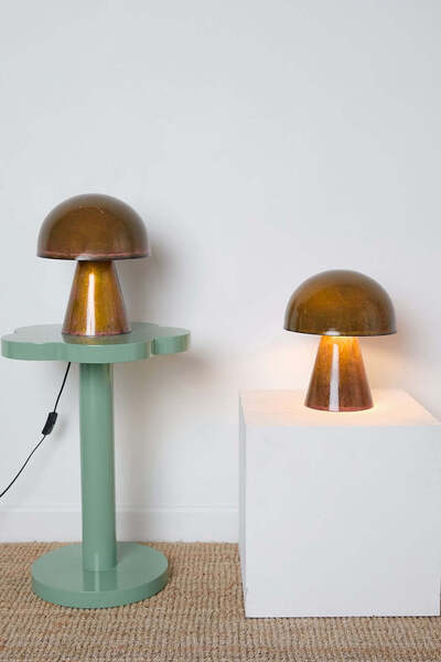 Bronze And Pink Splatter Mushroom Lamp