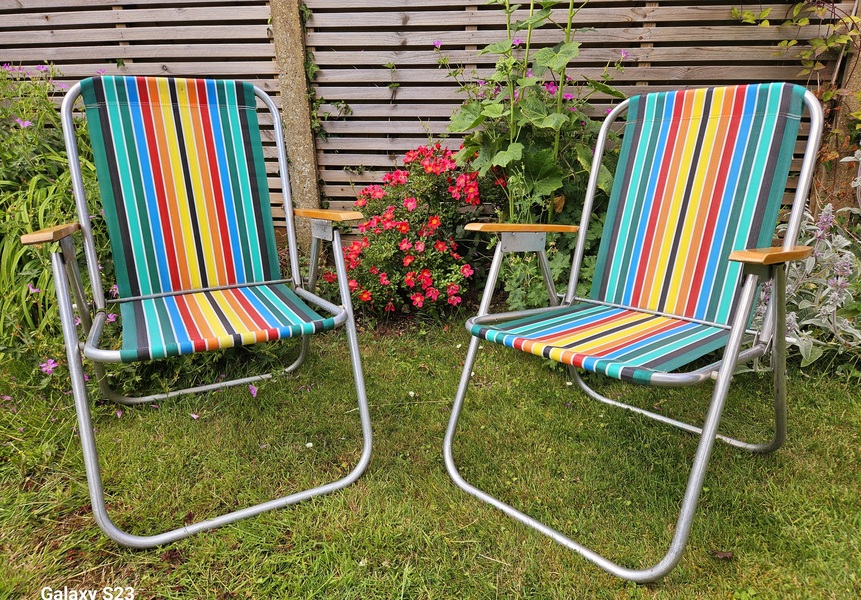 Vintage Blue Deck Chairs Scandinavian Retro Deck Chairs Wooden