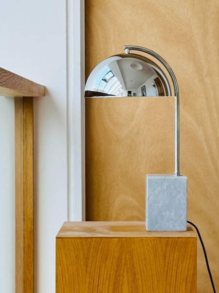 "Murdoch" Chrome Domed Shade Table Lamp With Heavy Marble Base
