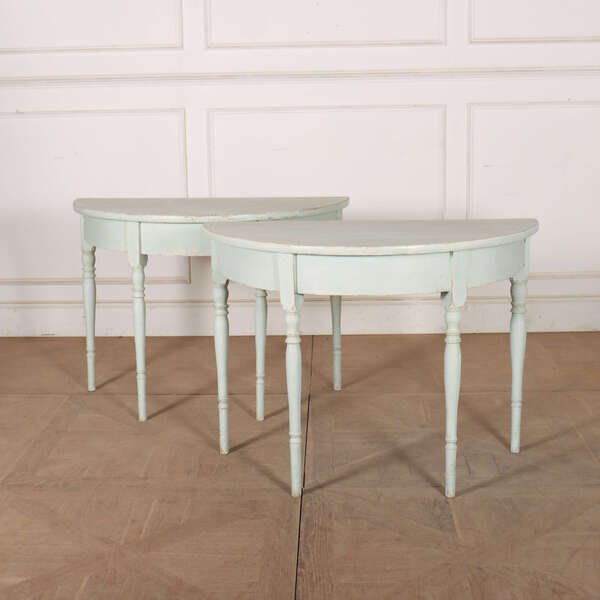 Pair Of Swedish Painted Demi Lune Console Tables