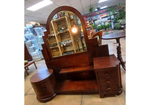 Very Unusual & Rare Art Deco Dark  Walnut Low Dressing Table With Mirror