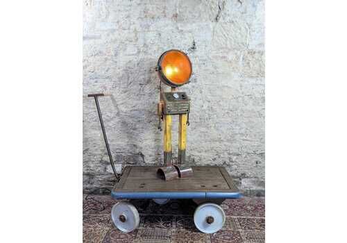 Upcycled Robot Lamp, Industrial Steampunk Accent Light, Unique Retro Robot Home Décor