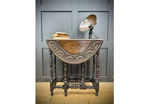 Antique Carved Oak Gateleg Drop Leaf Table Jacobean Revival Oval C.1900
