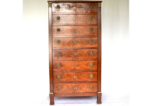 French Empire Walnut Tall Chest Of Drawers