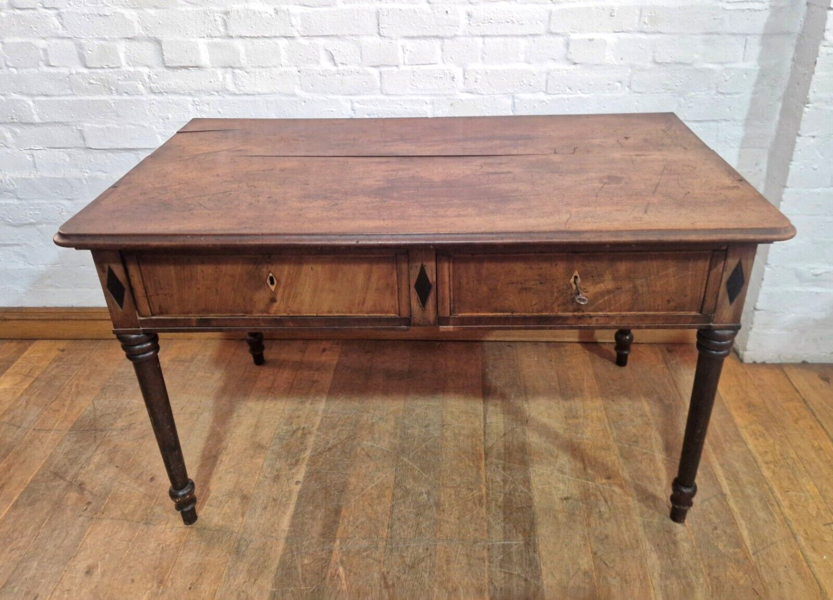 Antique Danish Large Inlaid 2 Drawer Library Table Console Side Table