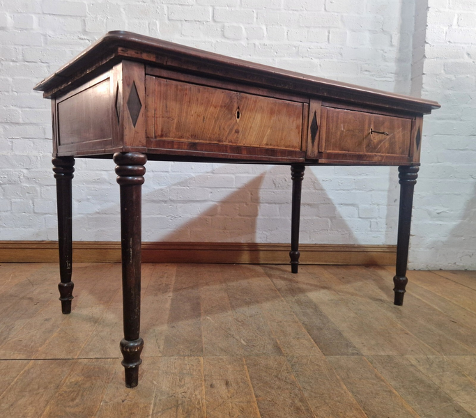 Antique Danish Large Inlaid 2 Drawer Library Table Console Side Table photo furniture