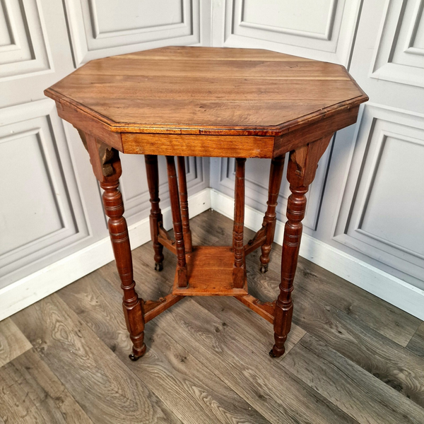 Antique Wood Aesthetic Movement Octagonal 2 Tier Centre Window Side End Table