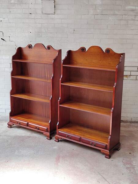 Matching Pair Of Regency Style Mahogany Waterfall Library Bookcases