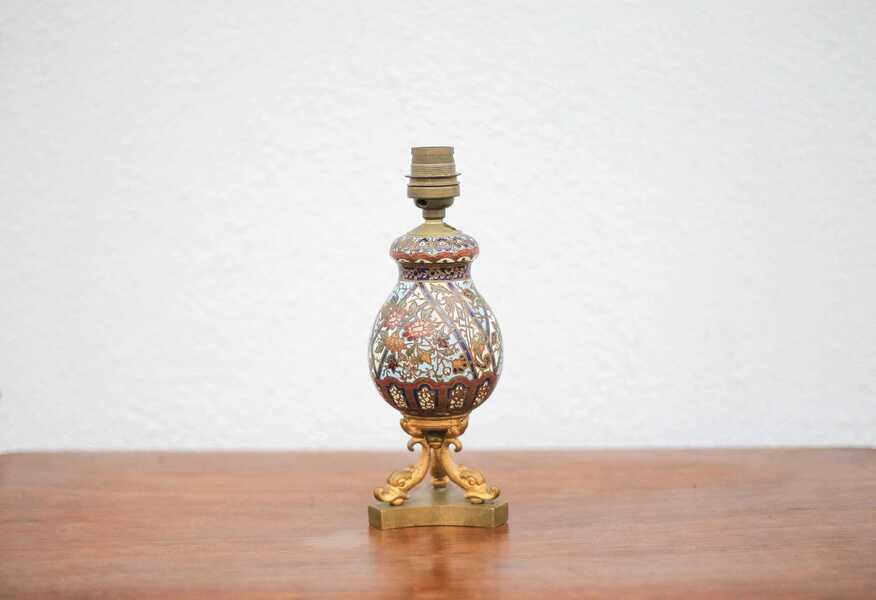 Cloisonné Enamel Lamp With Bronze Dolphin Base, Napoleon III Lamp, Table Lamp, Collection, Interior Decoration