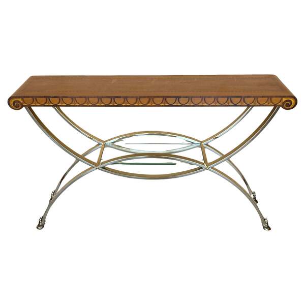Art Deco Console With Light Bronze Base And Contrasting Dark Top With Palms