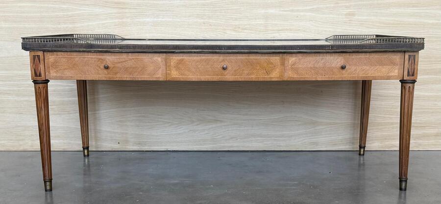 Early 20th Rectangular Bouillotte  Table With Fluted Legs And Drawers photo furniture