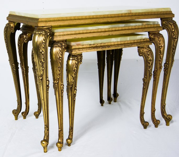 A Trio Of Vintage Neoclassical Italian Marble Top Nesting Tables With