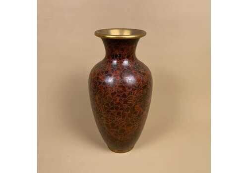 Vintage Chinese Cloisonne Display Vase Pot Browny Red Enamel Oriental Gold Base & Top Small Table Flower Display