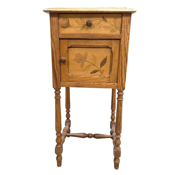 Bedside Table In Pine And Maple, 1900, Art Nouveau Period