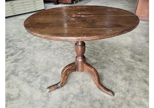 Antique Georgian Oak Round Pedestal Tripod Dining Occasional Table