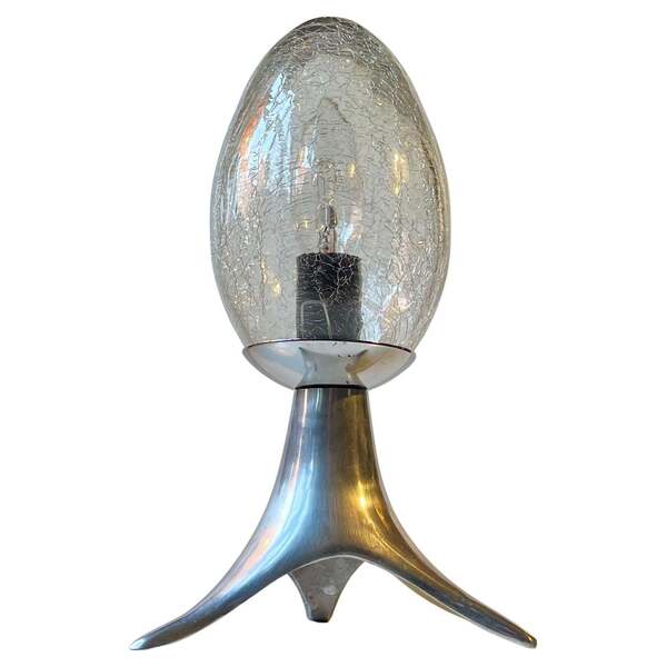 Vintage Tri Stand Table Lamp With Craquelé Glass Egg Shade