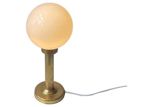 Danish Art Deco Style Brass Table Lamp With Opaline Glass Globe