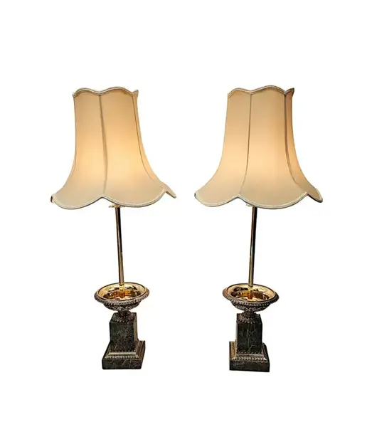 A Stunning Pair Of 19th Century Ormolu And Marble Tazza Urns Converted To Table Lamps