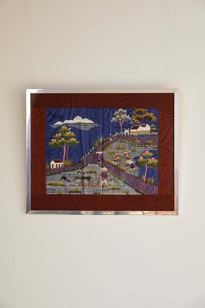 Chinese Silk Tapestry In Chrome Frame
