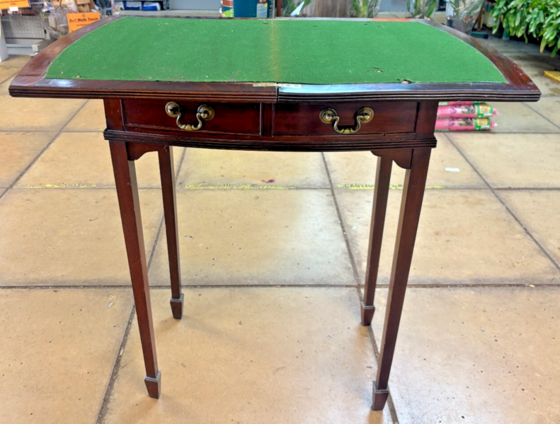 Antique Georgian Mahogany Small Fold Out Card Table With Drawers