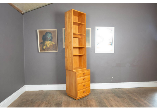Vintage Ercol Light Elm 2 Part Drawer Unit Display Cabinet
