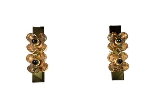 Pair Of Mid Century Brass And Glass Wall Lamps By Sische, Germany, 1960s