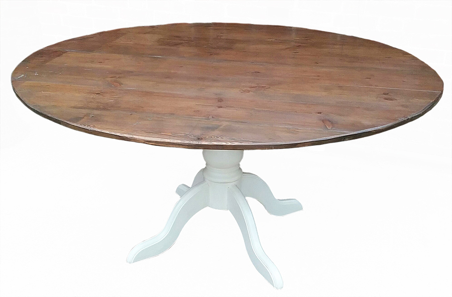 Handmade Round 4 Leg Pedestal Base Table With Reclaimed Victorian Floorboard Top