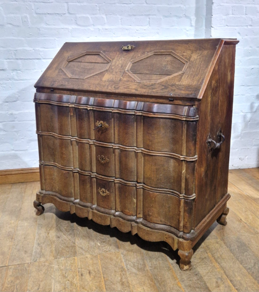 Antique Large Rustic Solid Wood Bureau Writing Desk With Drawers