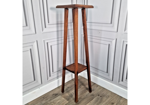 Antique Arts & Crafts Solid Oak Plant Stand – Tall Two Tier Display Wooden
