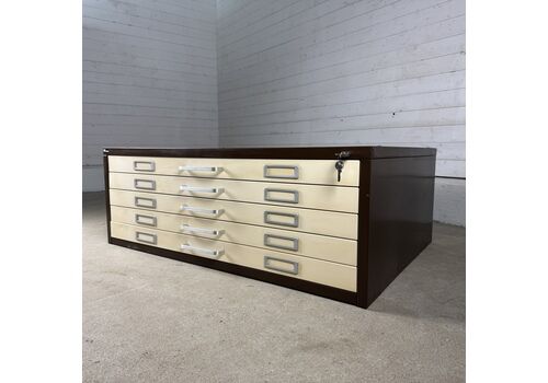 Vintage Retro 5 Drawer Steel Plan Chest With Two Keys