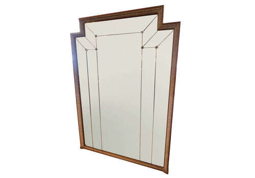 Large Art Deco Wall Mirror With Decorative Frame And Sectional Glass, French 1920s