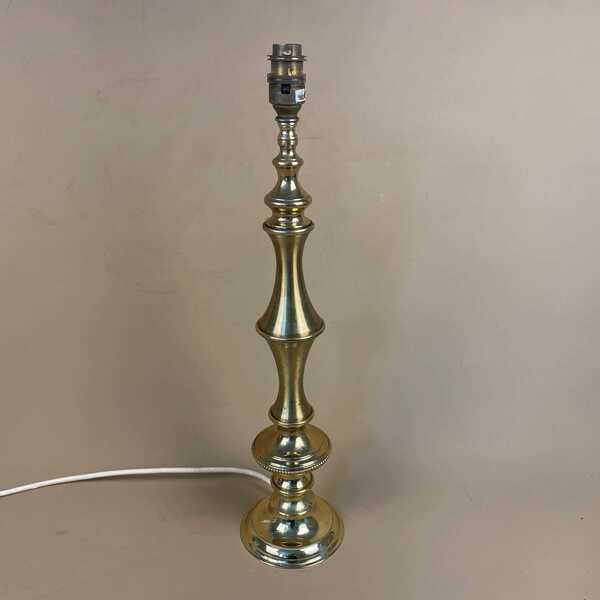 Antique Metal Gold Brass Lamp Light Bedside Side Table Column Ornate Column Round Base Vintage Pattern Patterned Beaded Edge Detail Large