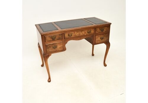 Antique Burr Walnut Leather Top Desk