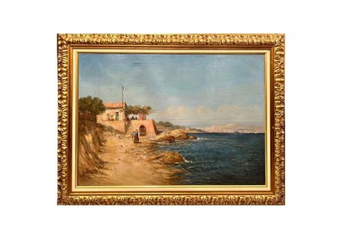 19th Century Oil Painting Of A French Coast By Emile Godchaux (1860 1938)