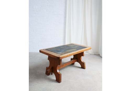 Brutalist Oak And Slate Coffee Table