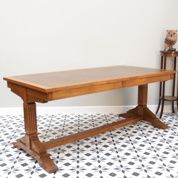 Library Table In Oak With Leather Inlay With Double Pen Trough Circa 1937