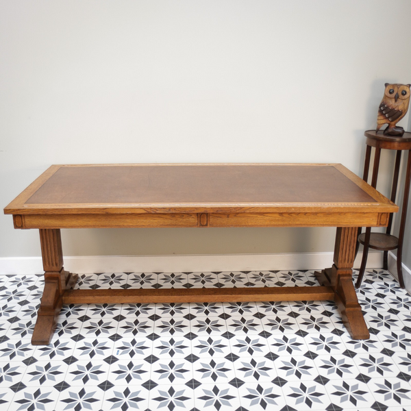 Library Table In Oak With Leather Inlay With Double Pen Trough Circa 1937 photo furniture