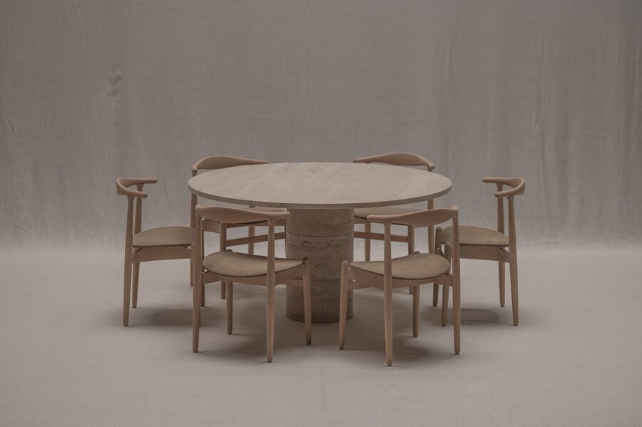 Up & Up Travertine Dining Table, 1970s